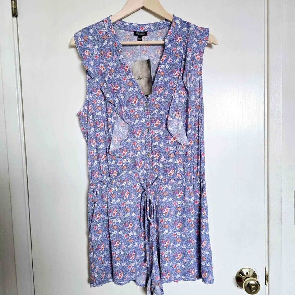NEW Lily Rose Women's Juniors Romper Floral Print V-neck Flutter Sleeve